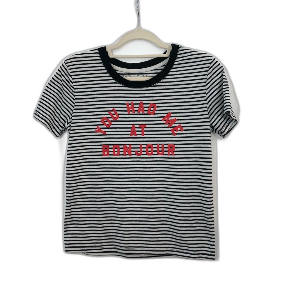 Fifth Sun Black and White Striped Graphic T-shirt Size XS